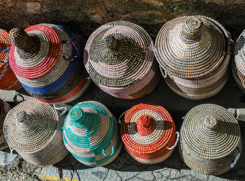 Colorful African wicker baskets
