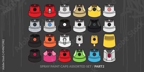 Graffiti Spray Caps Assorted Set. Isolated Vector Illustration