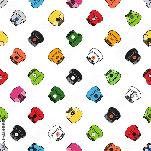 Graffiti Spray Caps Assorted Seamless Pattern. Isolated Vector Illustration