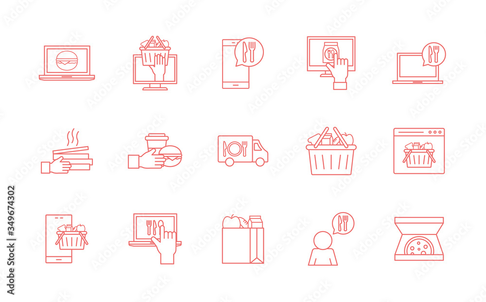 Food delivery line style icon set vector design Food delivery line style icon set vector design