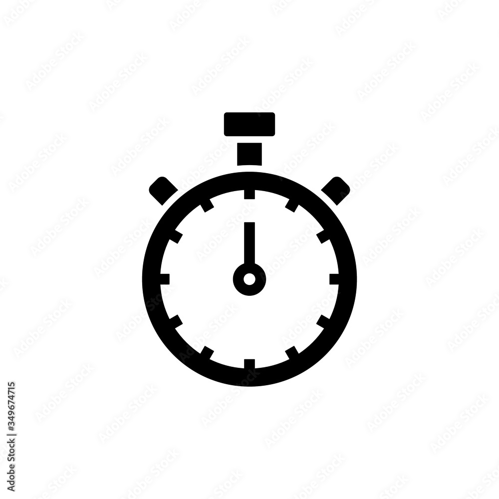 Stopwatch icon, timer pictogram, Chronometer symbol in black flat shape design on white background Stopwatch icon, timer pictogram, Chronometer symbol in black flat shape design on white background