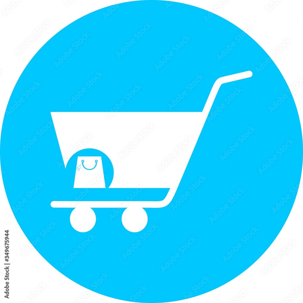 Shopping cart, trolley vector in blue circle icon. Contains such icon as mobile shop, web site, and ui. Cart flat collection of web icon for online store. Shopping Cart in flat design best vector icon