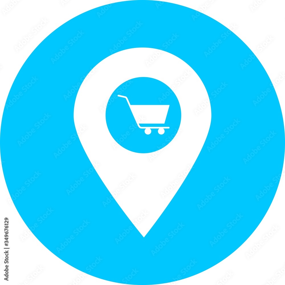 Shopping store location map pin pointer in blue circle icon. Element of map point for mobile concept and web apps. Icon for website design and app development. Premium shopping cart, trolley icon sign Shopping store location map pin pointer in blue circle icon. Element of map point for mobile concept and web apps. Icon for website design and app development. Premium shopping cart, trolley icon sign