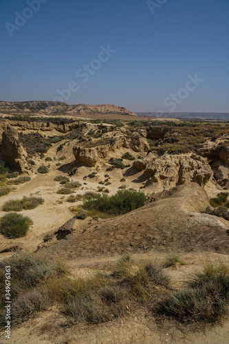 Rock formations in a desert. Bardenas Reales, Castildetierra, Navarre, Spain