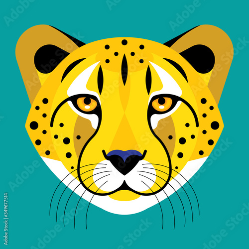 Cheetah. Head of yellow Cheetah. Wild spotted cat in flat style. Vector illustration of a predator's face. Mask or template.