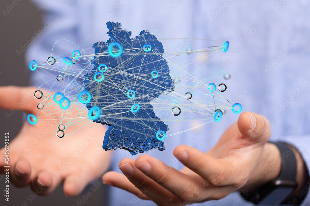 Abstract of germany map network, internet and global connection concept, Wire Frame 3D mesh polygonal network line, design sphere, dot and structure. Abstract of germany map network, internet and global connection concept, Wire Frame 3D mesh polygonal network line, design sphere, dot and structure.