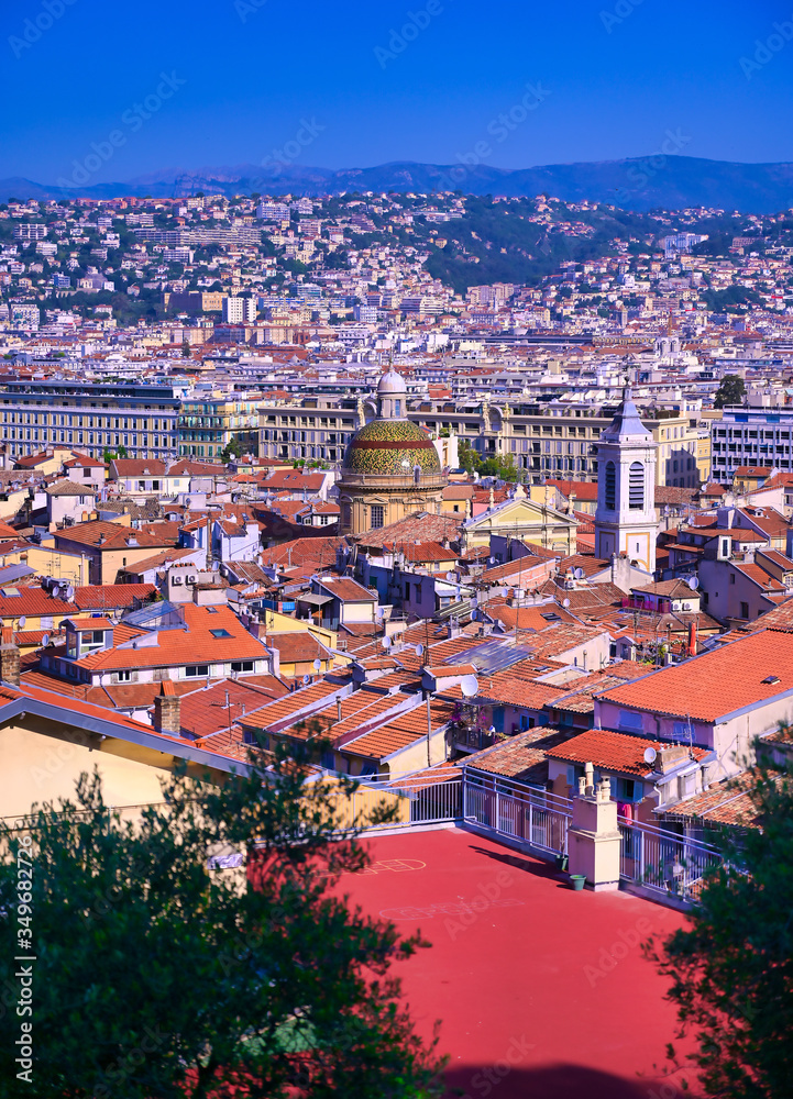 An aerial view of Nice, France along the French Riviera.