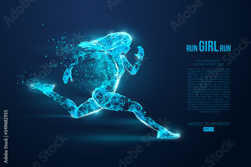 Abstract silhouette of a wireframe running athlete, woman on the blue background. Athlete runs sprint and marathon. Convenient organization of eps file. Vector illustration. Thanks for watching