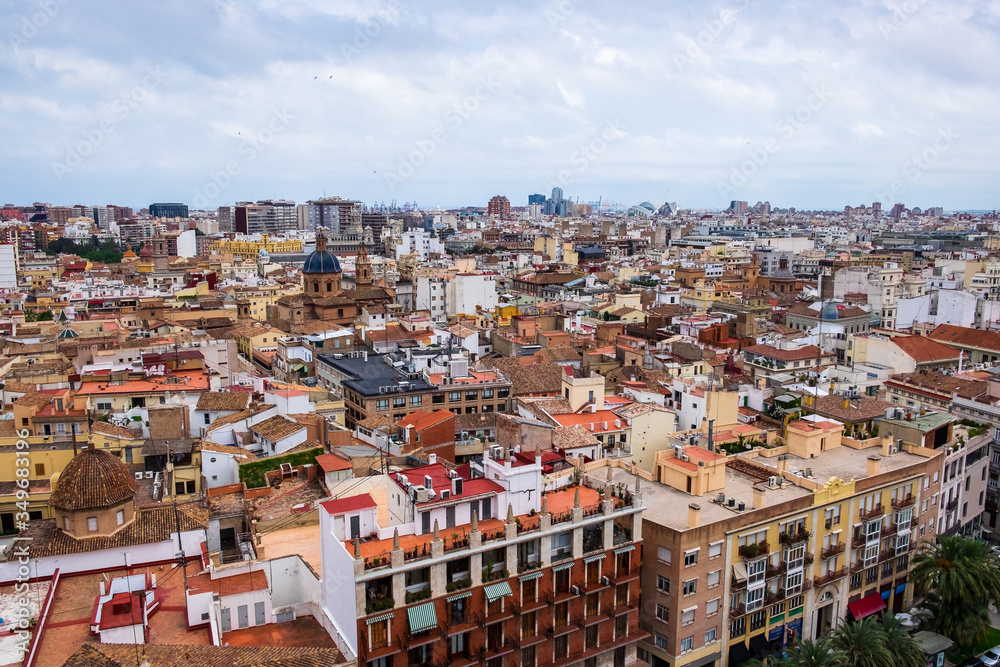 Panoramic view of the city of Valencia from the tower of the Valencia Cathedral