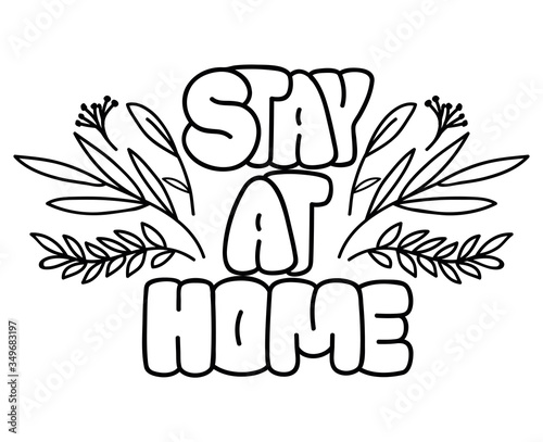 Stay at home text and leaves vector design