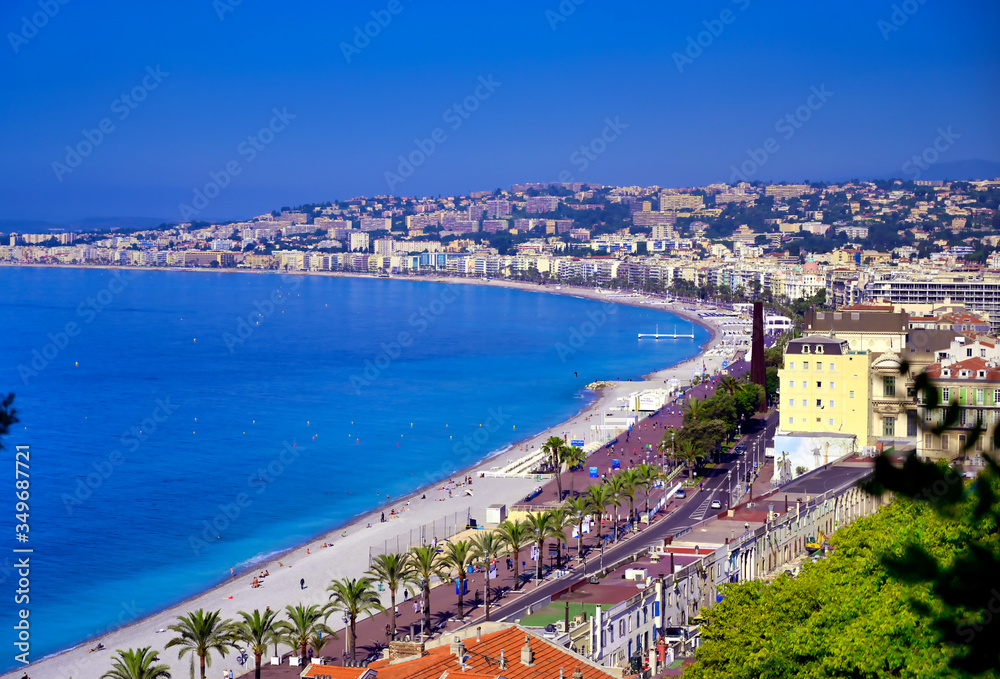 Naklejka premium The Promenade des Anglais on the Mediterranean Sea at Nice, France along the French Riviera.