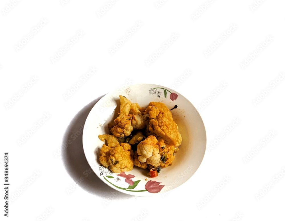 Stewed cauliflower dish on white background. typical food of Guatemala Stewed cauliflower dish on white background. typical food of Guatemala