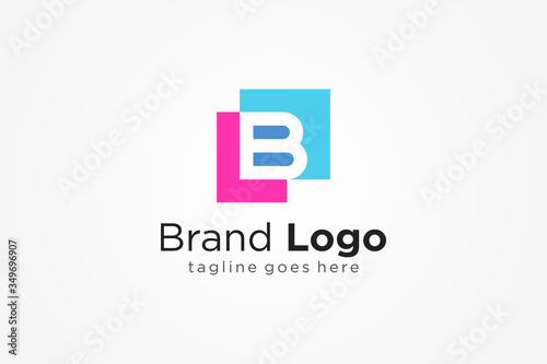 Initial Letter L and B Linked Logo. Blue and Pink Double Square with Negative Space B Icon inside isolated on White Background. Flat Vector Logo Design Template Element. photo