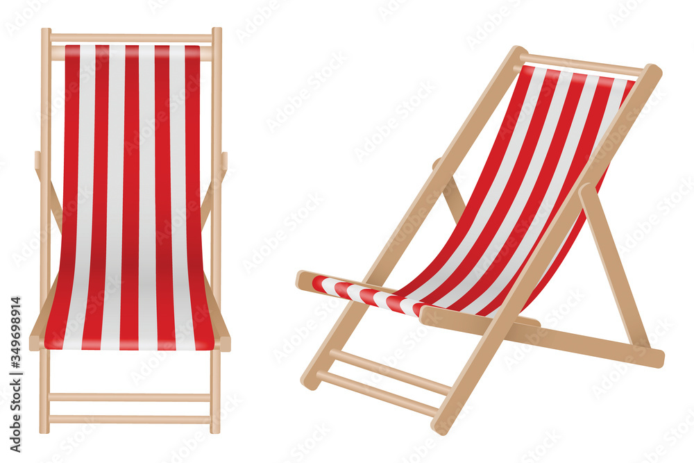 Isolated beach wooden deck chairs