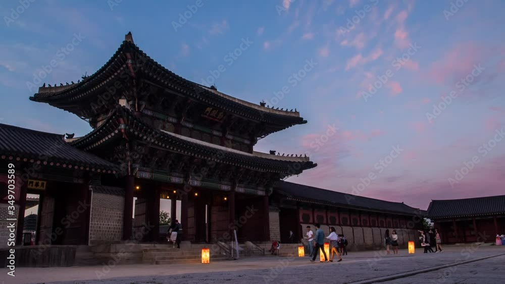 timelapse of night view with building and roof in gyeongbokgung palace (royal palace) timelapse of night view with building and roof in gyeongbokgung palace (royal palace)