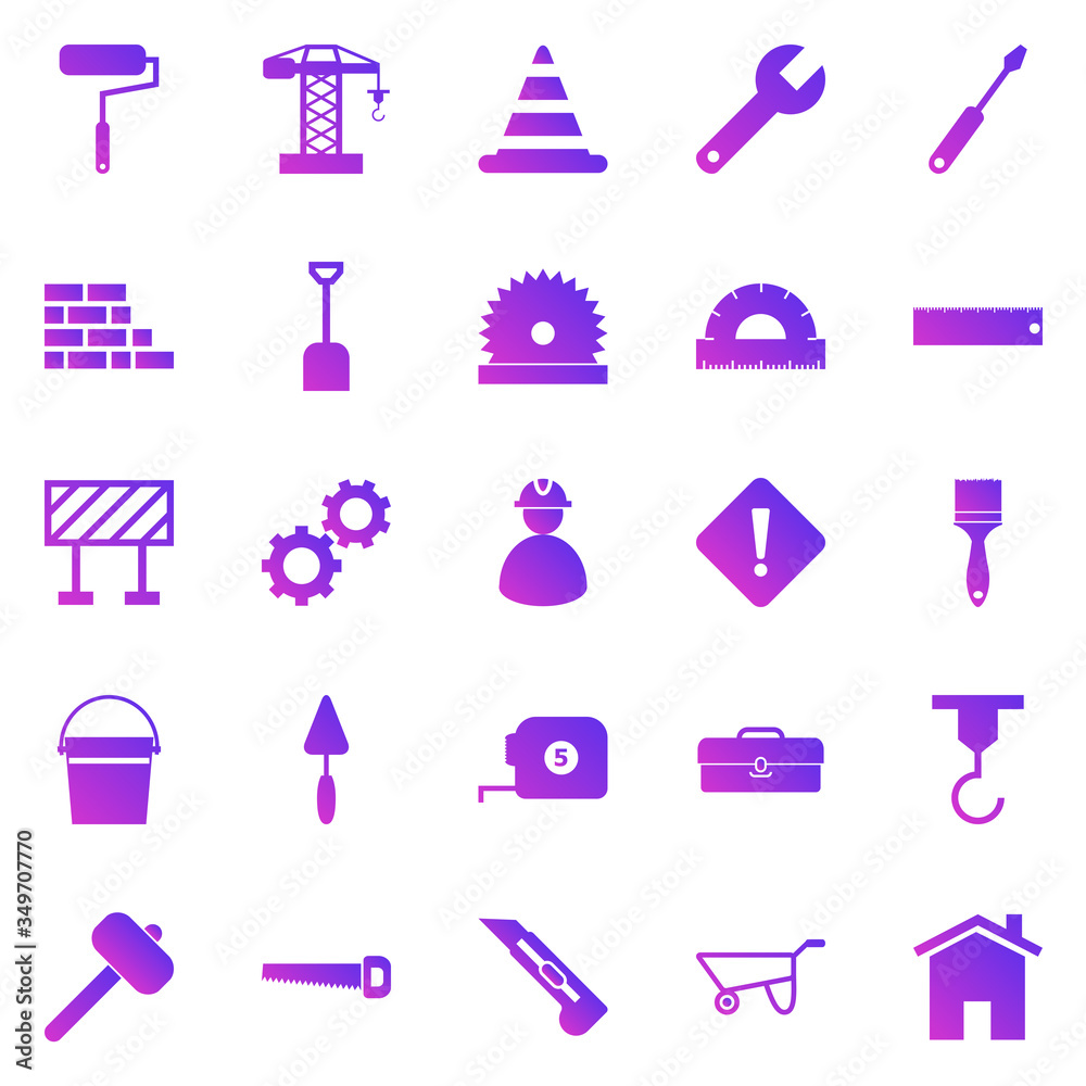 Construction gradient icons on white background