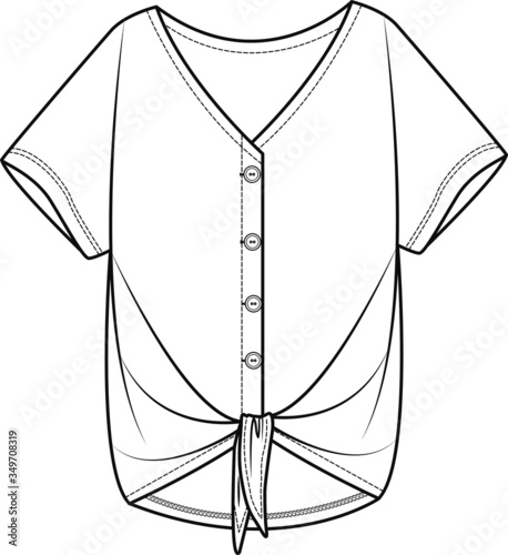 Womens TOP fashion flat sketch. Technical drawing APPAREL template. KNOTTED  TOP
