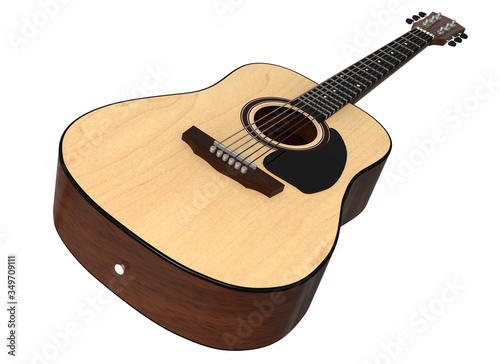 3d render guitar acoustics. View from the angle in perspective. 3d modeling