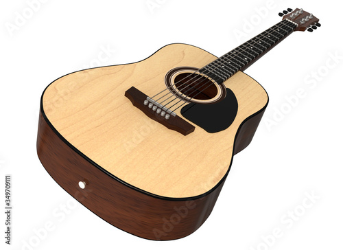 3d render guitar acoustics. View from the angle in perspective. 3d modeling photo