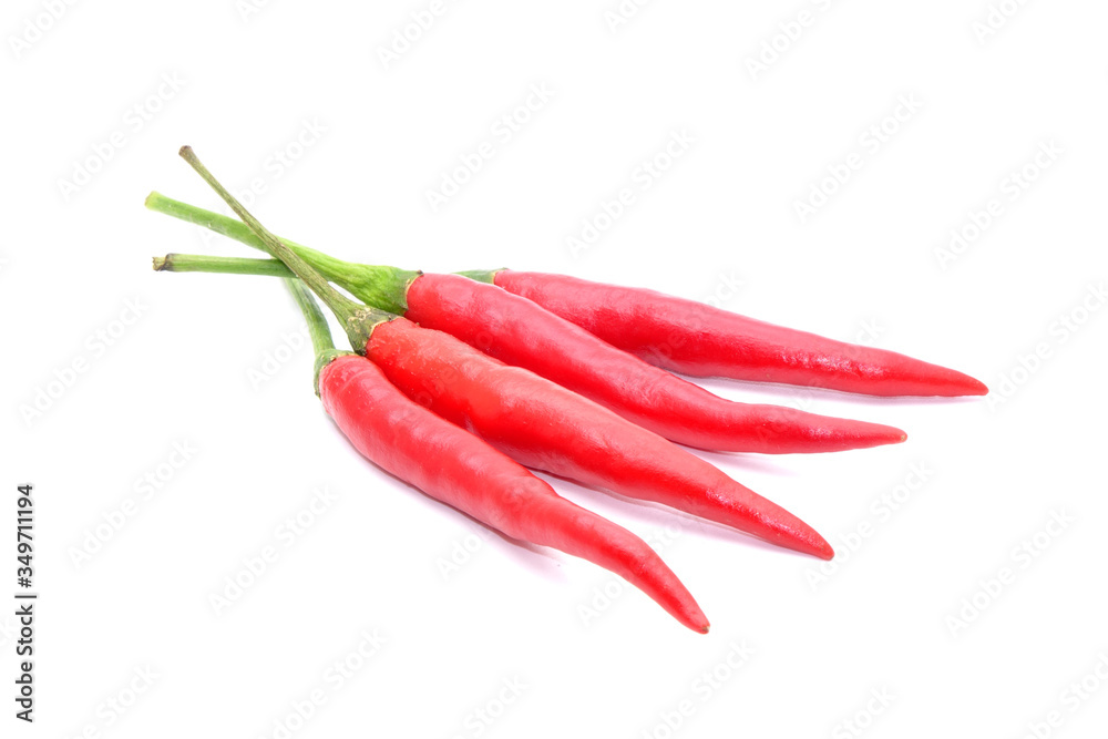 Red hot chili peppers isolated on white background. Selective focus Red hot chili peppers isolated on white background. Selective focus