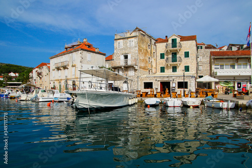 Town of Milna waterfront and marina view, Island of Brac, Dalmatia, Croatia photo