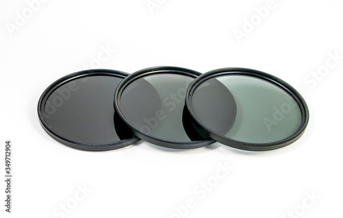 camera nd (Neutral-density ) filter on white background. photo