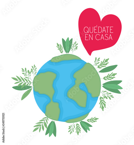 world and quedate en casa text vector design photo