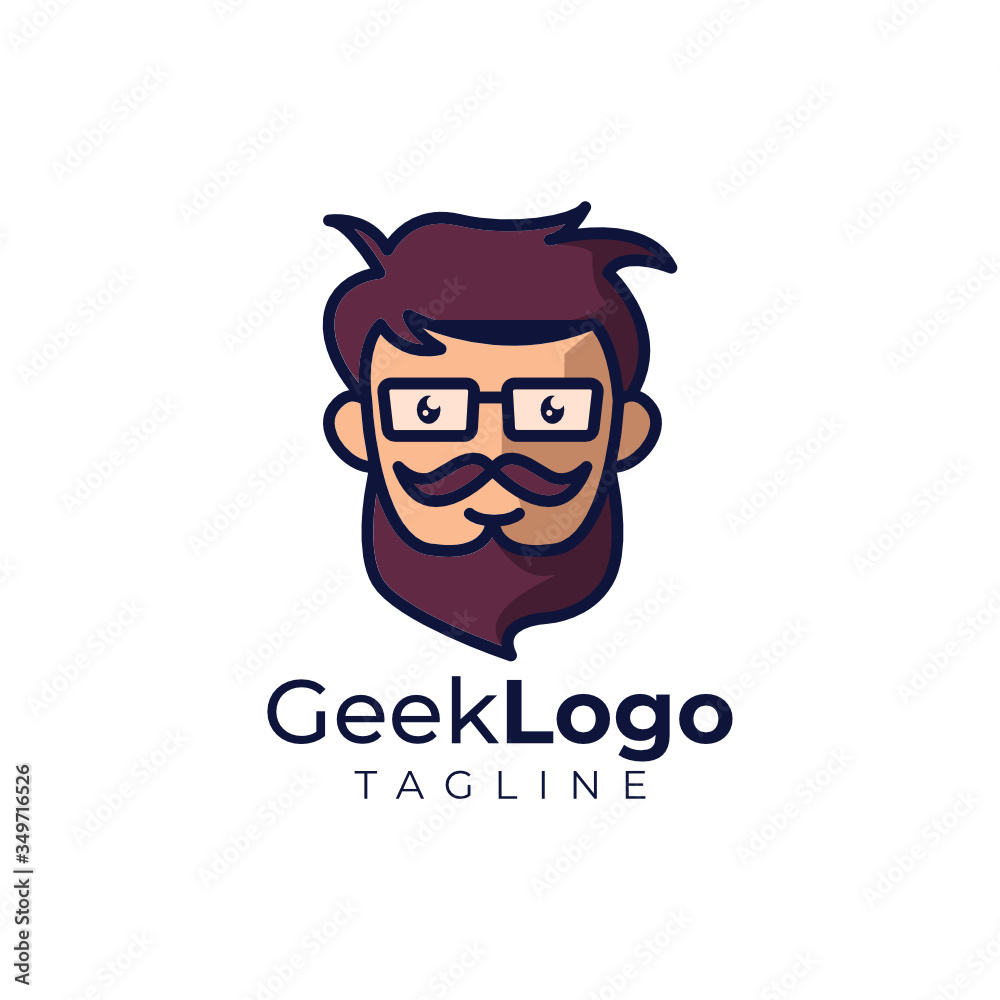 Simple minimalist geek head mascot logo design vector template