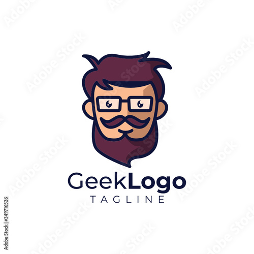 Simple minimalist geek head mascot logo design vector template