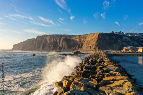Waves crashing into the Sea wall at Dana Point