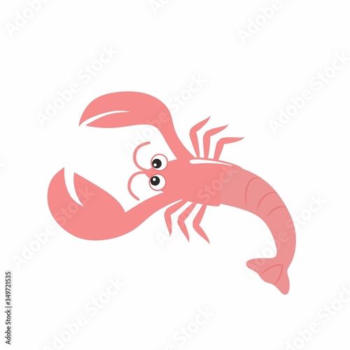 Lobster with big eyes isolated on a white background. Marine life. Illustration for children's books, coloring books, children's room design, textiles, posters, holiday decoration © Полина Екимова