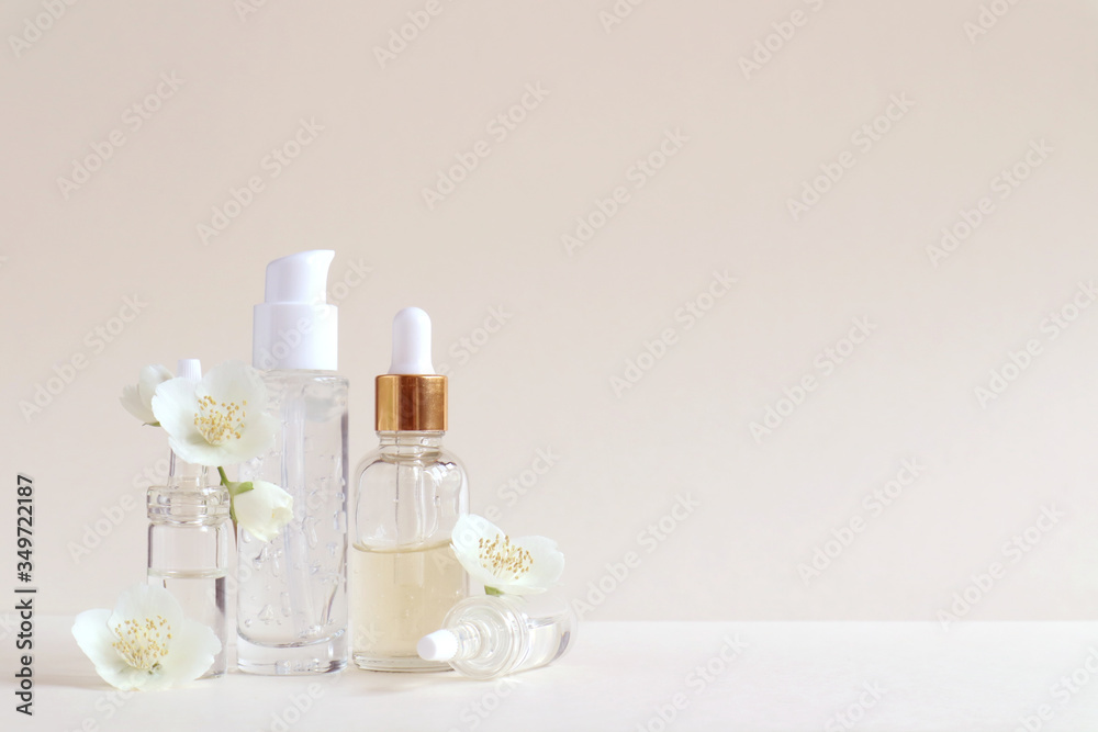 Cosmetic products for face and body in containers without labels. The concept of Spa skin care and body. Cosmetic products for face and body in containers without labels. The concept of Spa skin care and body.