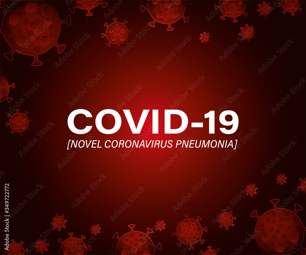Covid 19 virus novel coronavirus and pneumonia in front of red background vector design