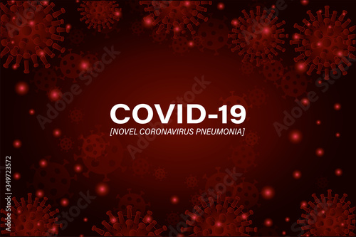 Covid 19 virus novel coronavirus and pneumonia in front of red background vector design