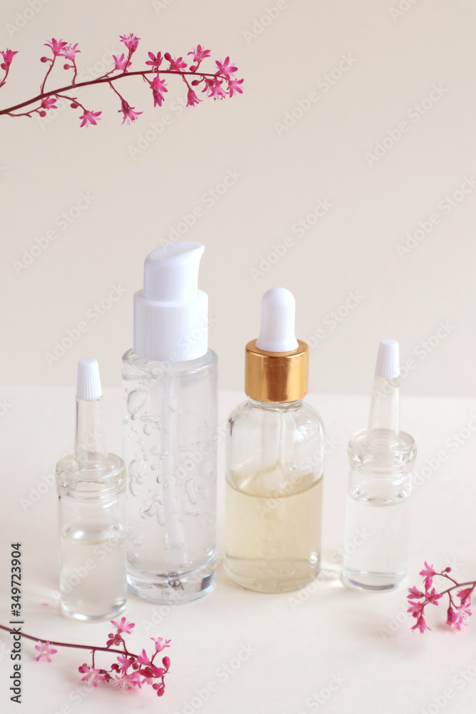 Cosmetic products for face and body in containers without labels. The concept of Spa skin care and body. Cosmetic products for face and body in containers without labels. The concept of Spa skin care and body.