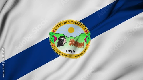 Temecula city of California flag is waving 3D animation. Temecula of california state flag waving in the wind. Temecula city flag seamless loop animation. 4K photo