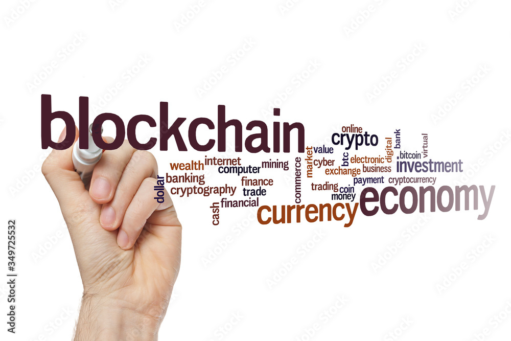 Blockchain economy word cloud concept Blockchain economy word cloud concept