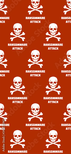 Background with skulls and crossbones. Ransomware attack. Attentions screen. Vector illustration in smartphonephone X size. Template for phones app. Vertical banners. Phone UI. photo