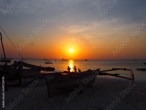 A beautiful sunset with a ship  Nungwi  Zanzibar  Tanzania