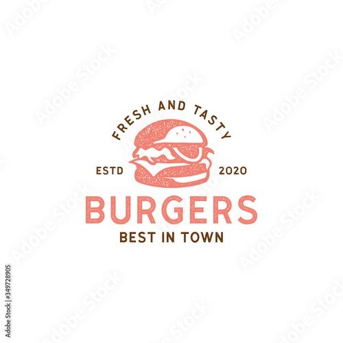 Burger logo vintage retro hipster stamp sticker design vector