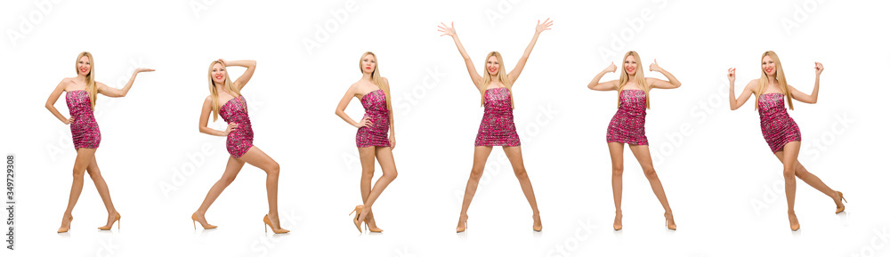 Young woman in strapless dress isolated on white Young woman in strapless dress isolated on white