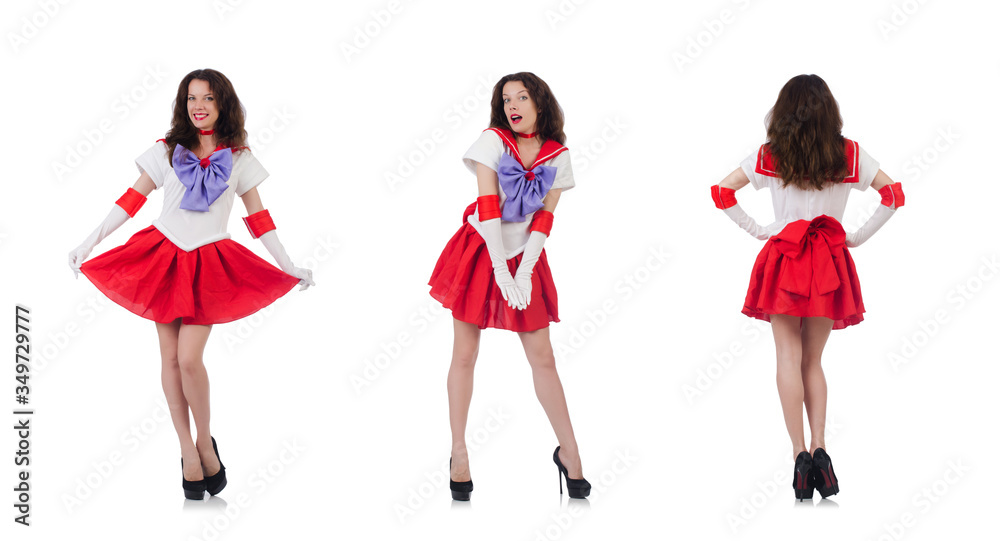 Female model wearing red dress isolated on white Female model wearing red dress isolated on white