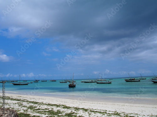 Emerald green sea and cloudy skies, Nungwi, Zanzibar, Tanzania