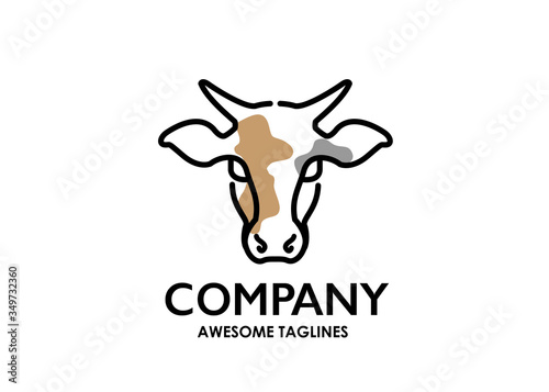 Cow head outline logo vector . Horned cow head line . linear style sign for mobile concept and web design. . Dairy product symbol, logo illustration