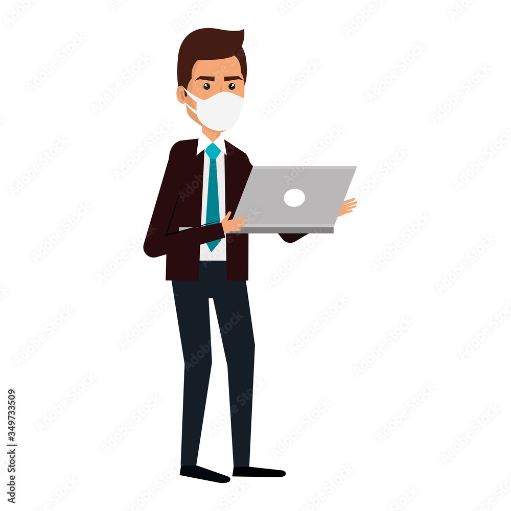 businessman using face mask with laptop vector illustration design businessman using face mask with laptop vector illustration design