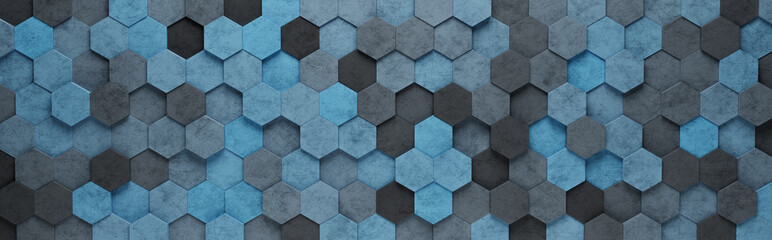 Papier peint photo Couloir et Hall Carrelage hexagonal bleu motif 3D  © MR