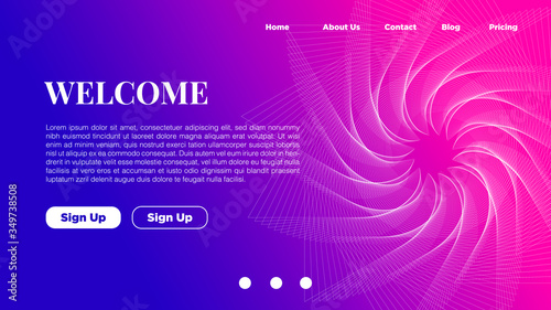 Asbtract vibrant background design. Landing page template with ethereal wavy shapes.