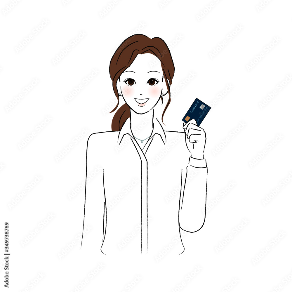 キャッシュカードを持つシャツを着た女性 キャッシュカードを持つシャツを着た女性