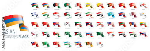 National flags of Asian countries. Vector illustrations