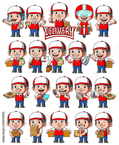 Set of delivery man with different poses of illustration